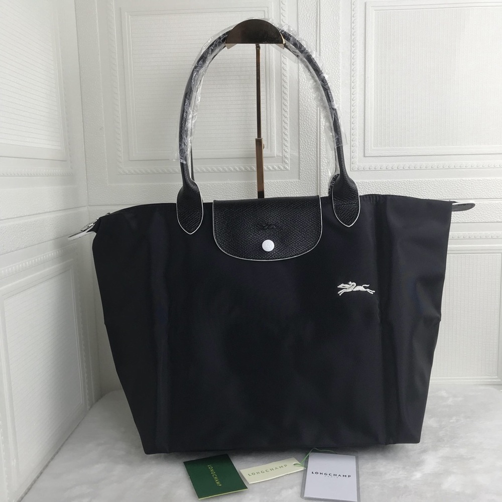 NWT Longchamp Le Pliage Original Large Shoulder Nylon Bag Tote IN NEW BLACK